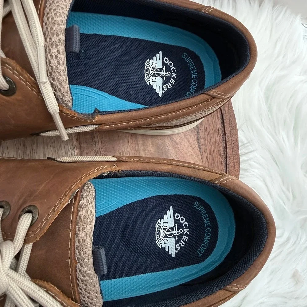 Dockers Mens Boat Shoes Tan Brown Leather Laced Comfort‎ Size 11.5 M 90-35262